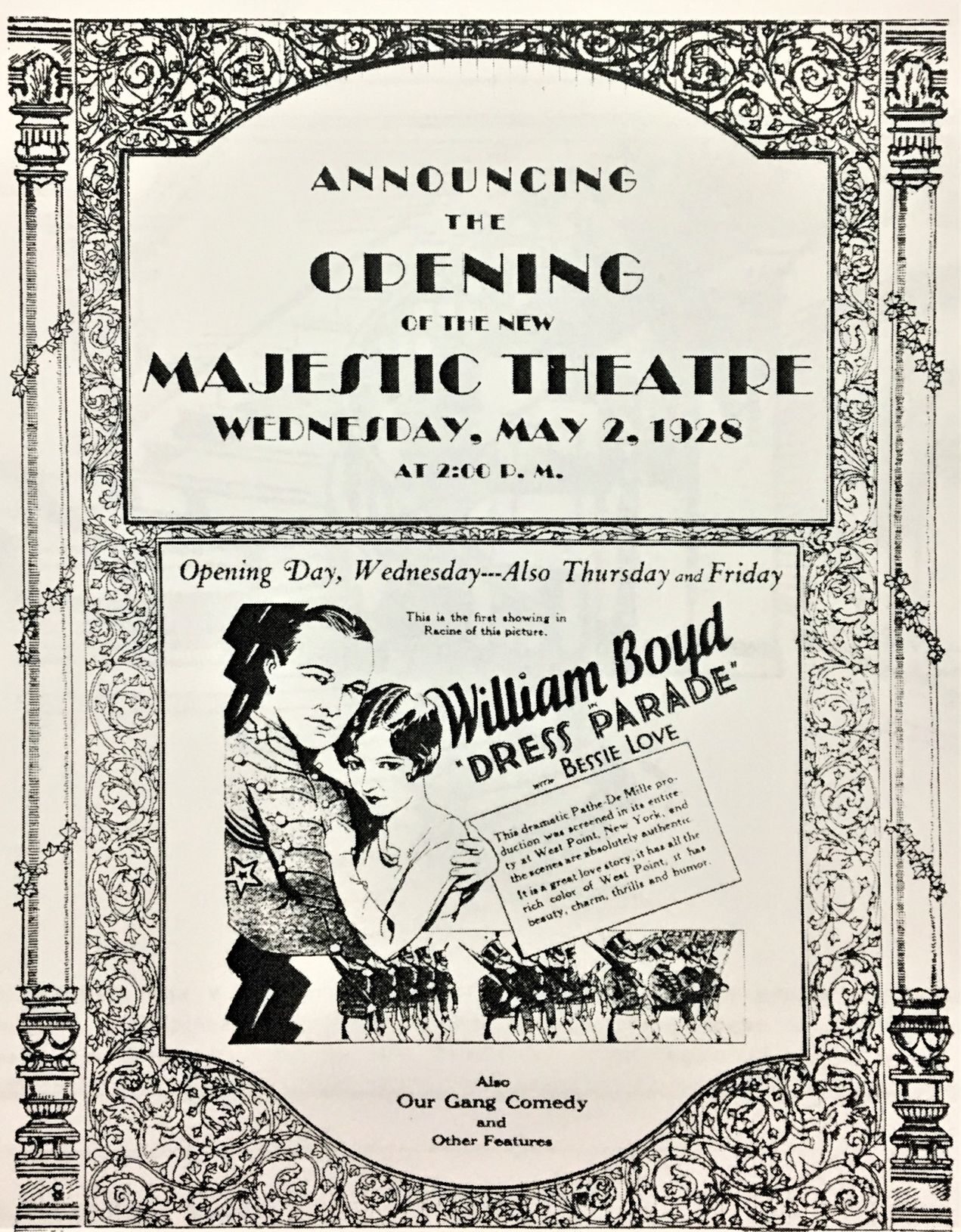 Majestic Theater grand opening ad